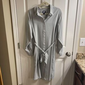 Lands' End Women's Long Sleeve Twill Belted Print Shirt Dress, 1X